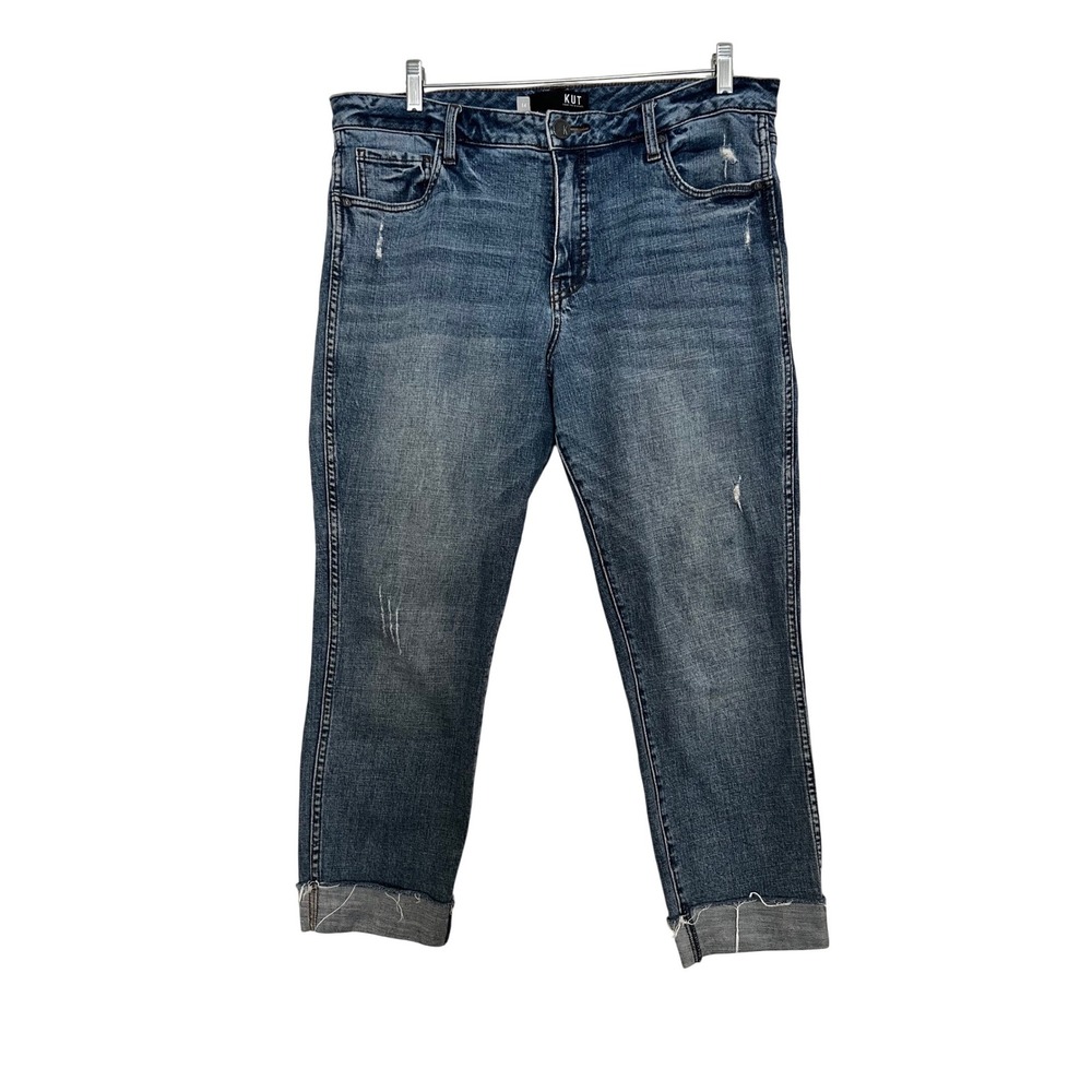 Kut from the Kloth Catherine Fab Ab Boyfriend Jeans Blue Distressed High Rise 14